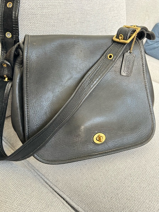 Coach Handbags - Vintage Coach Black Leather Crossbody Saddle Bag with Gold Hardware
